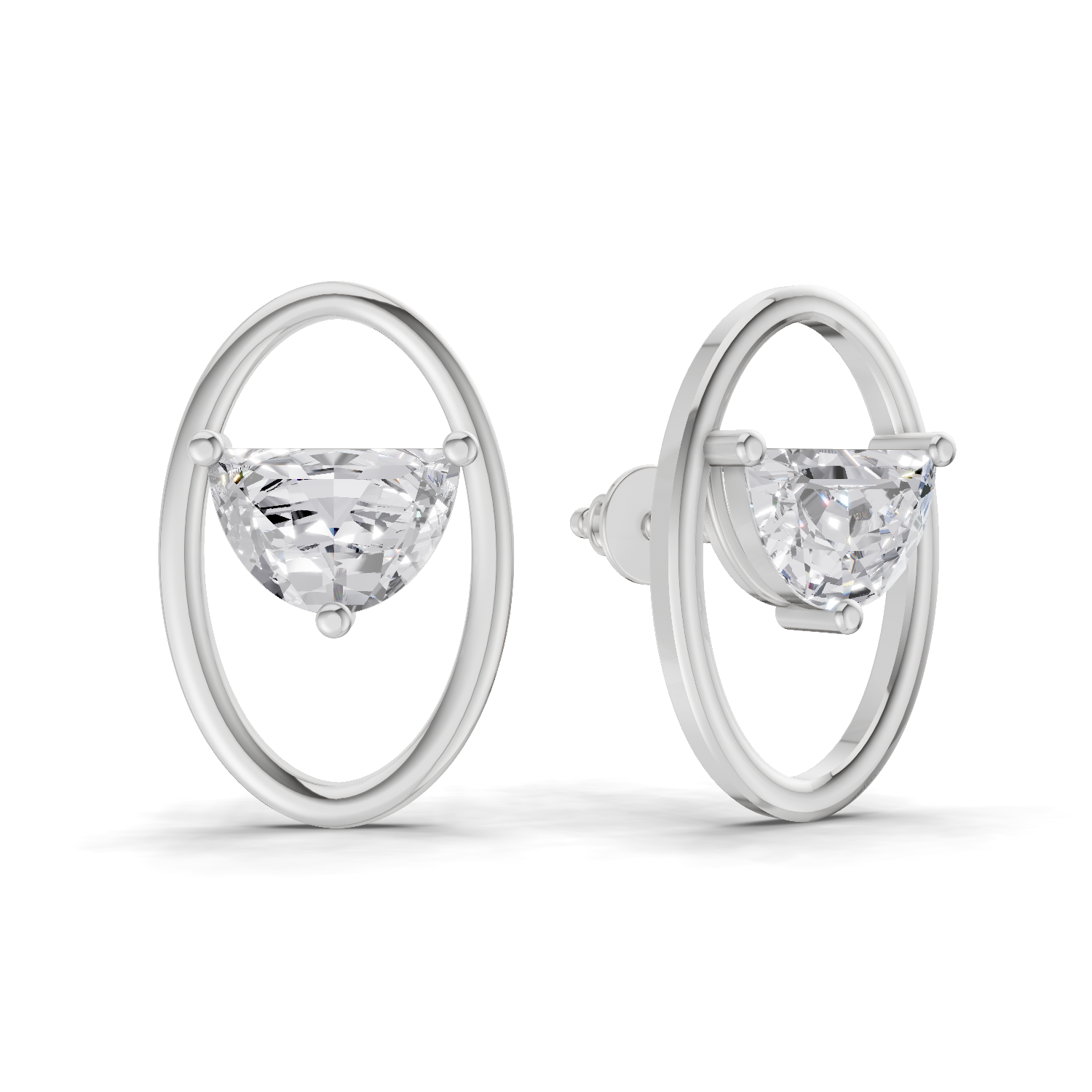 0.71 Carat Ethereal Oval Earrings 14K - White Gold