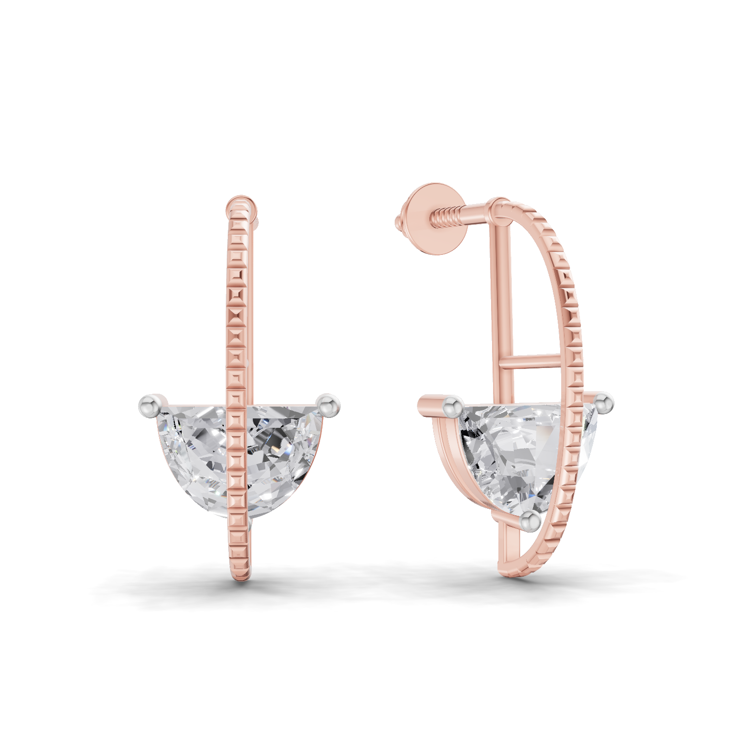 1.96 Carat Half-Moon Diamond Earrings 14K - Rose Gold