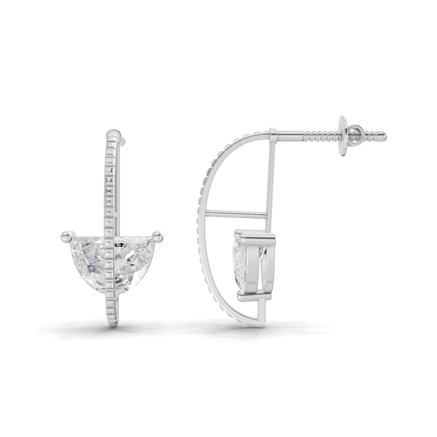 1.96 Carat Half-Moon Diamond Earrings 14K - White Gold