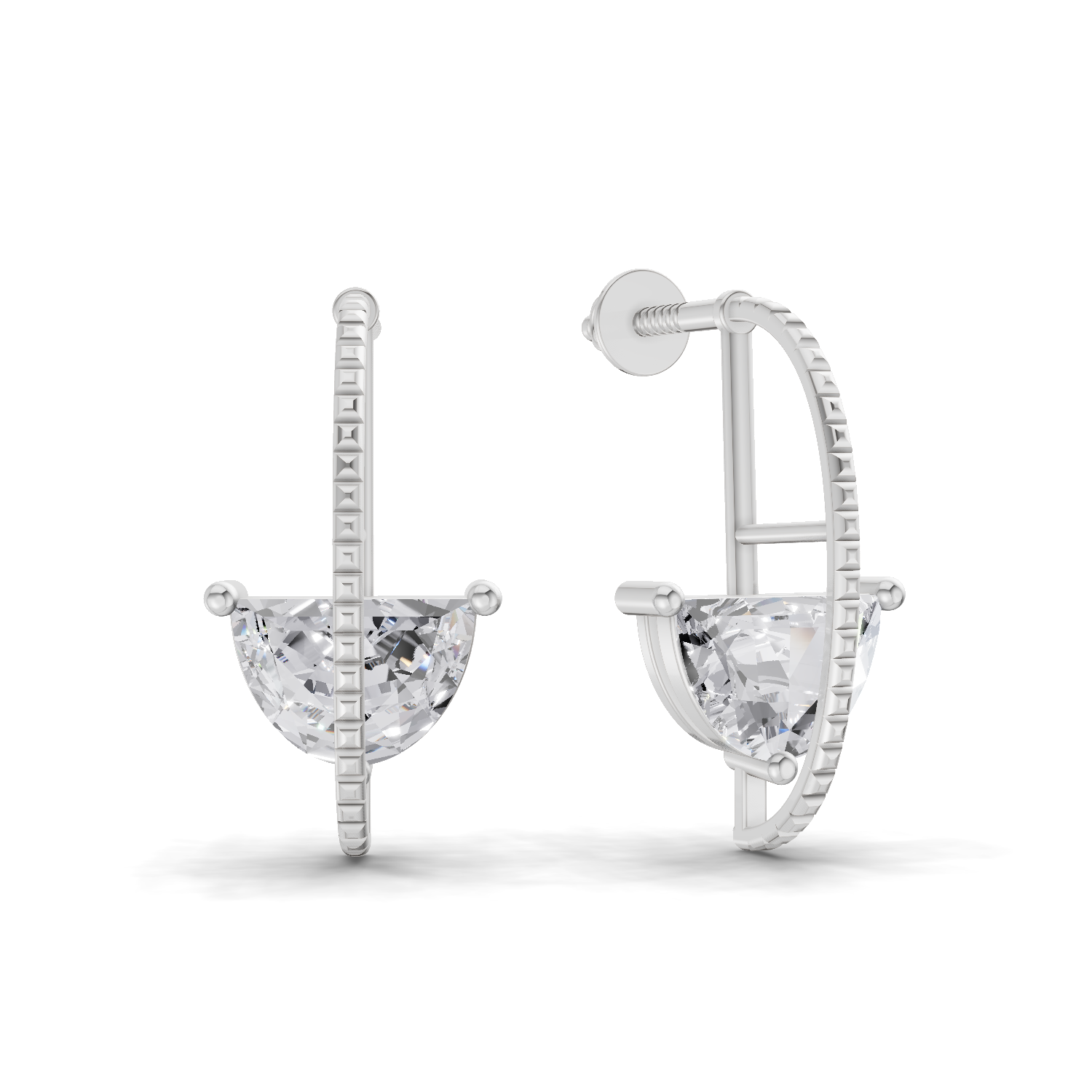 1.96 Carat Half-Moon Diamond Earrings 14K - White Gold