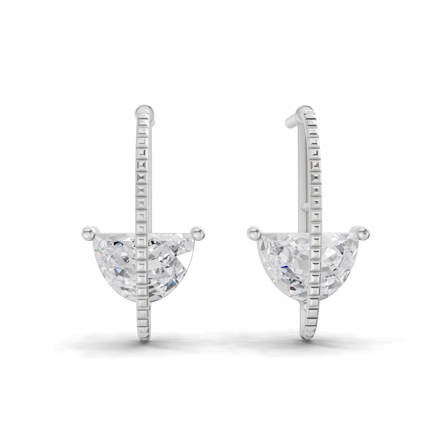 1.96 Carat Half-Moon Diamond Earrings 14K - White Gold