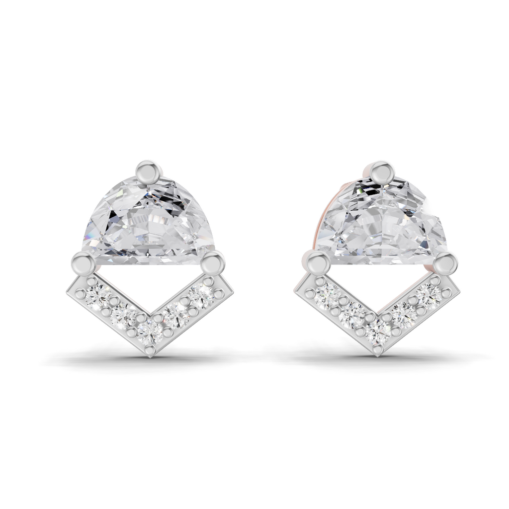 1 Carat Half-Moon V Shape Diamond Studs Earrings 14K - Rose Gold