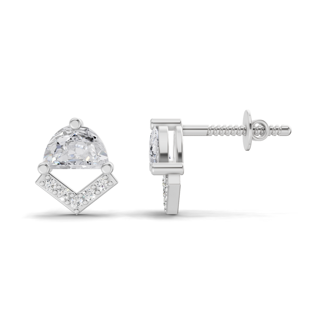 1 Carat Half-Moon V Shape Diamond Studs Earrings 14K - White Gold