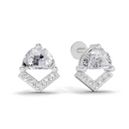 1 Carat Half-Moon V Shape Diamond Studs Earrings 14K - White Gold