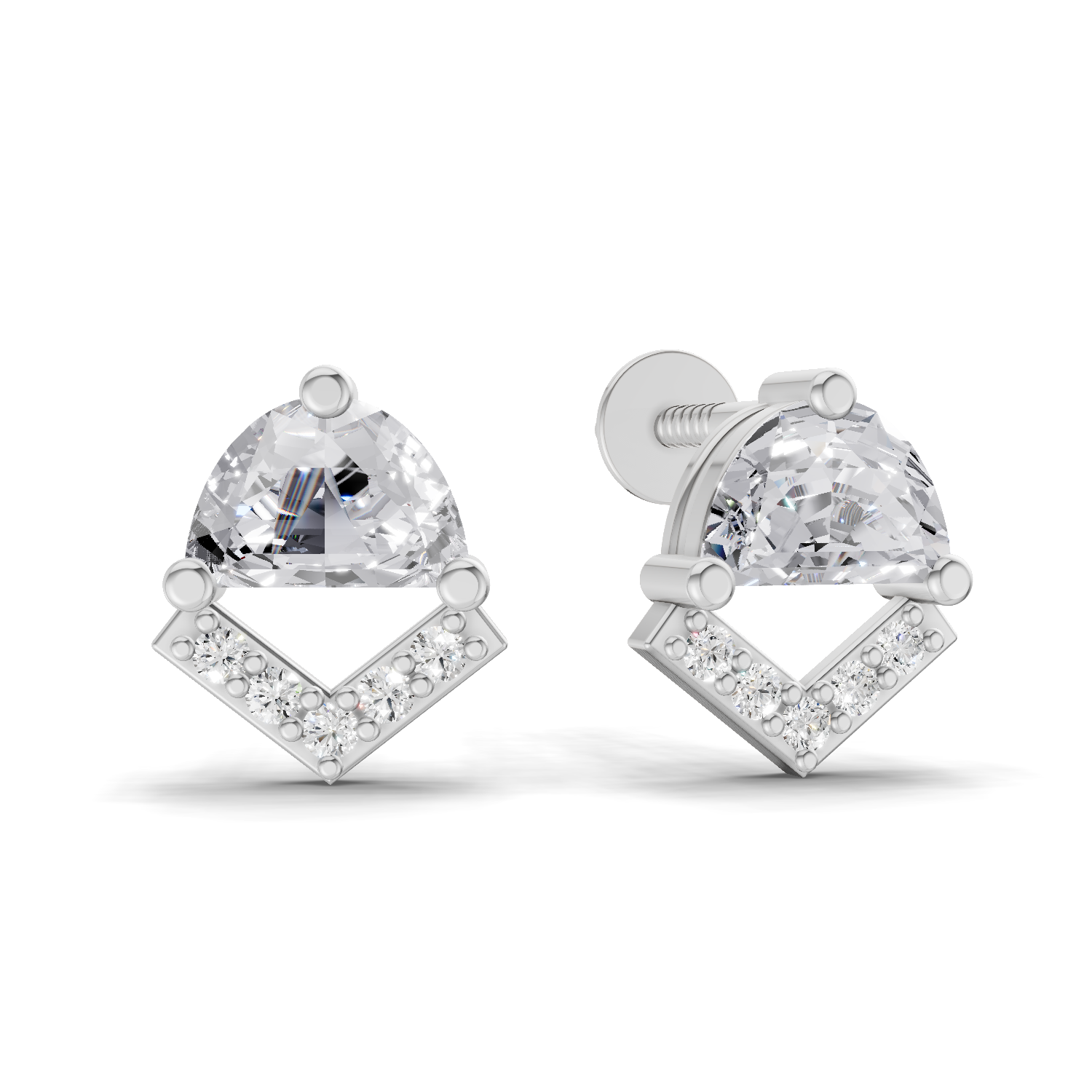 1 Carat Half-Moon V Shape Diamond Studs Earrings 14K - White Gold