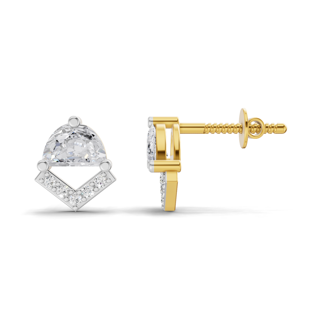1 Carat Half-Moon V Shape Diamond Studs Earrings 14K