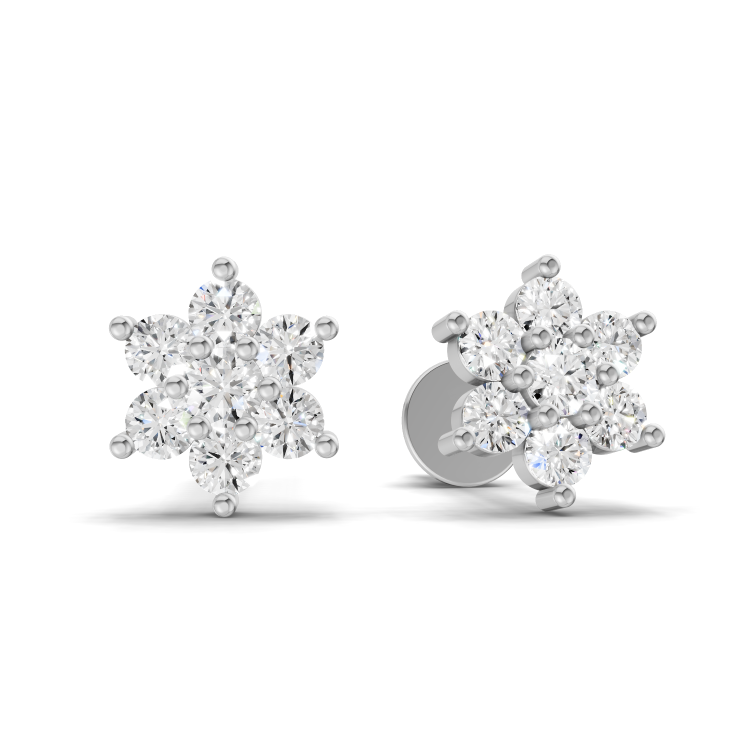 0.2 Carat Flower Cluster Studs Earrings 14K - White Gold