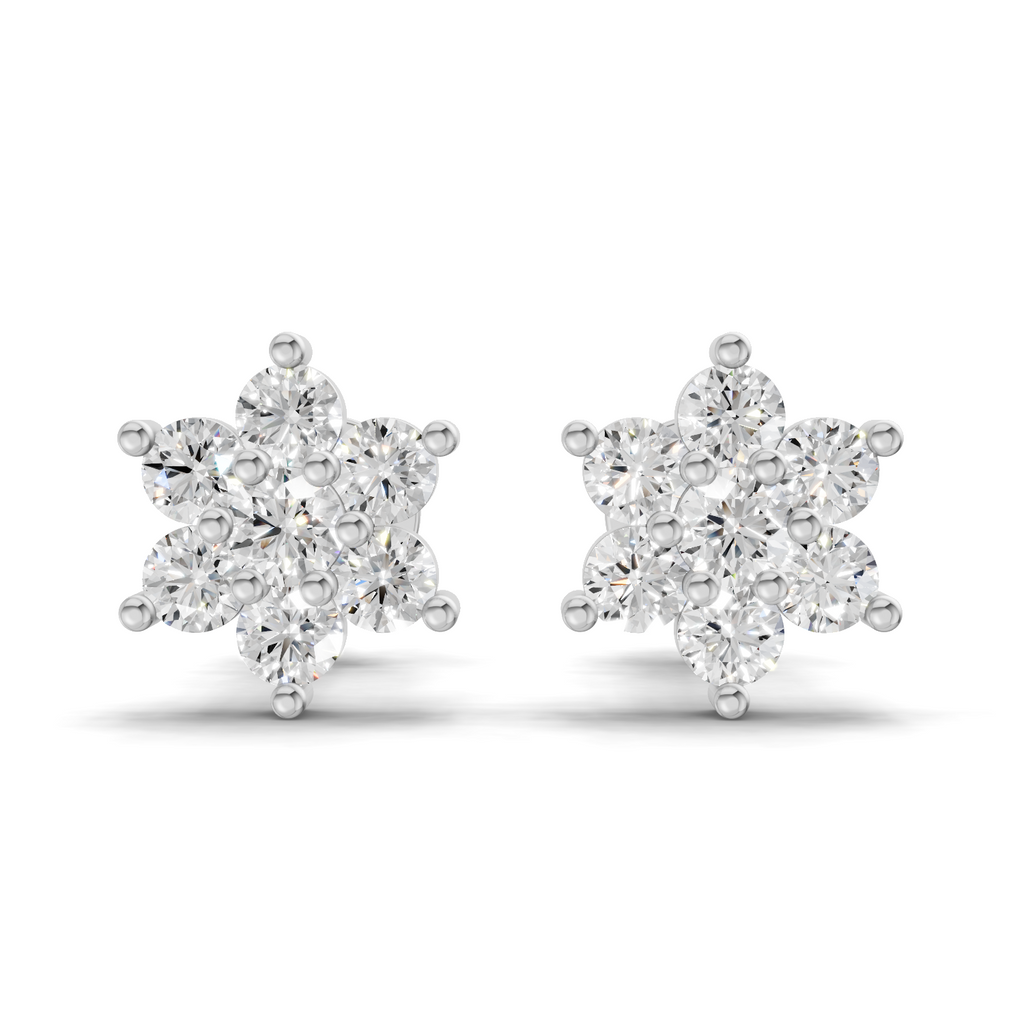 0.2 Carat Flower Cluster Studs Earrings 14K - White Gold