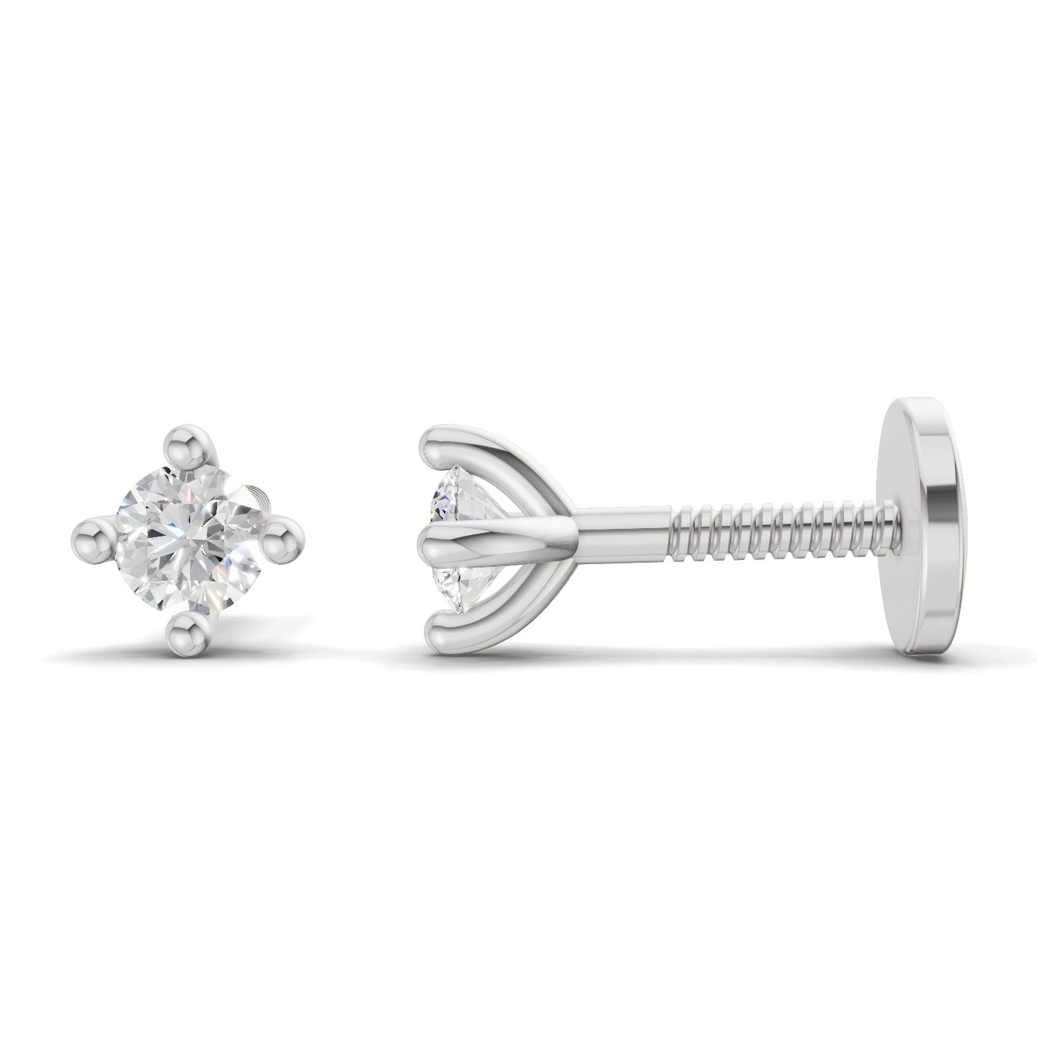 0.1 Carat Solitaire Diamond Stud Earrings 14K - White Gold
