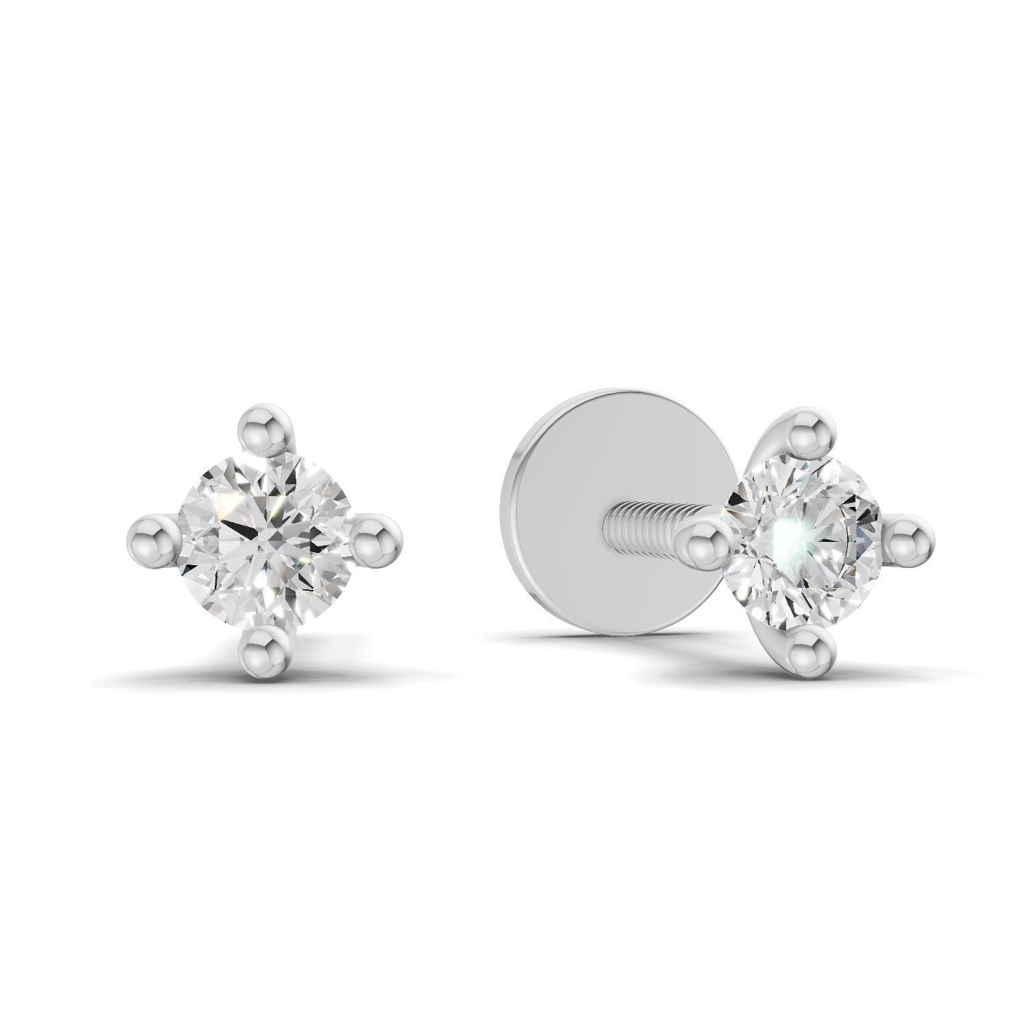 0.1 Carat Solitaire Diamond Stud Earrings 14K - White Gold
