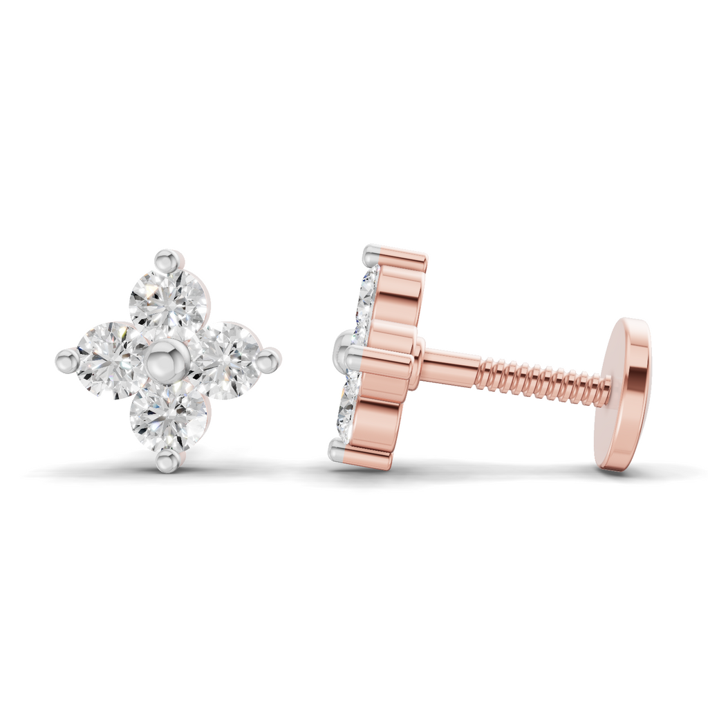 0.17 Carat Four Flower Stud Earrings 14K - Rose Gold