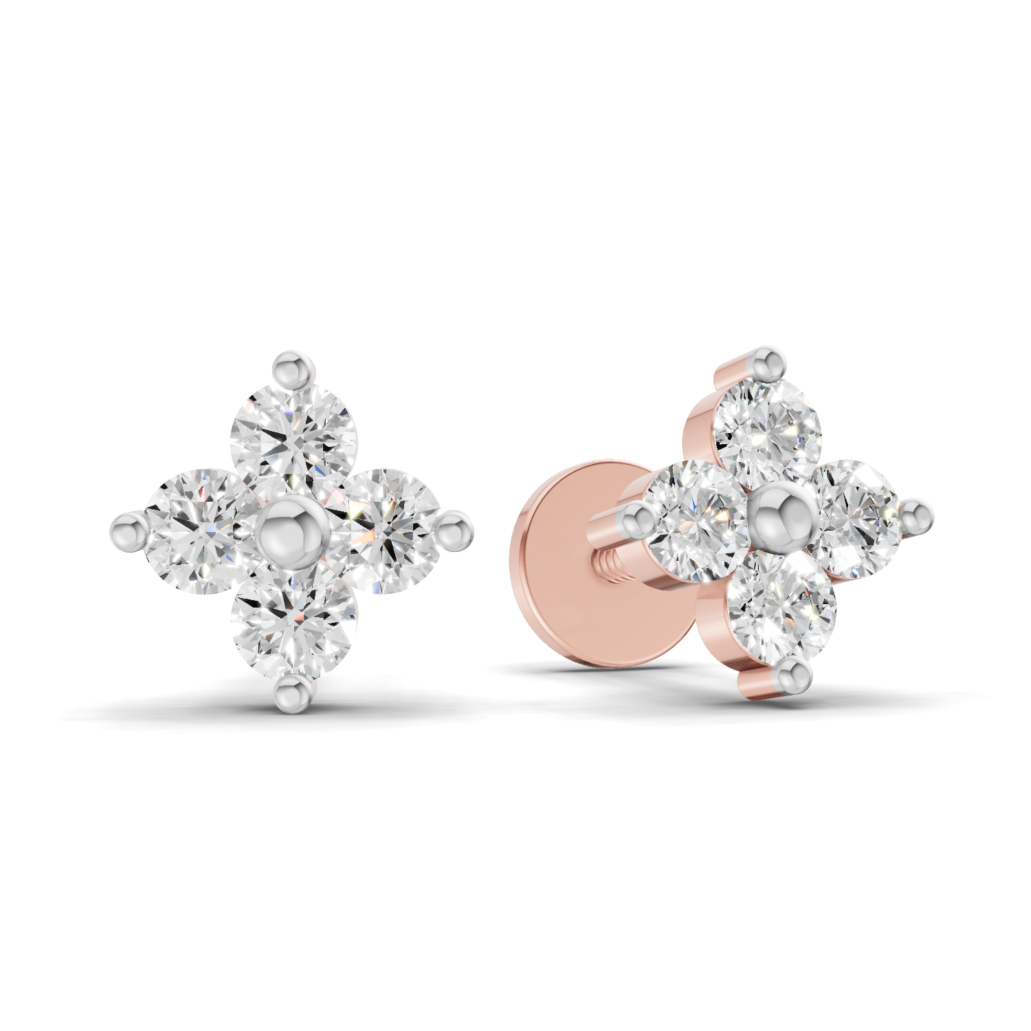 0.17 Carat Four Flower Stud Earrings 14K - Rose Gold