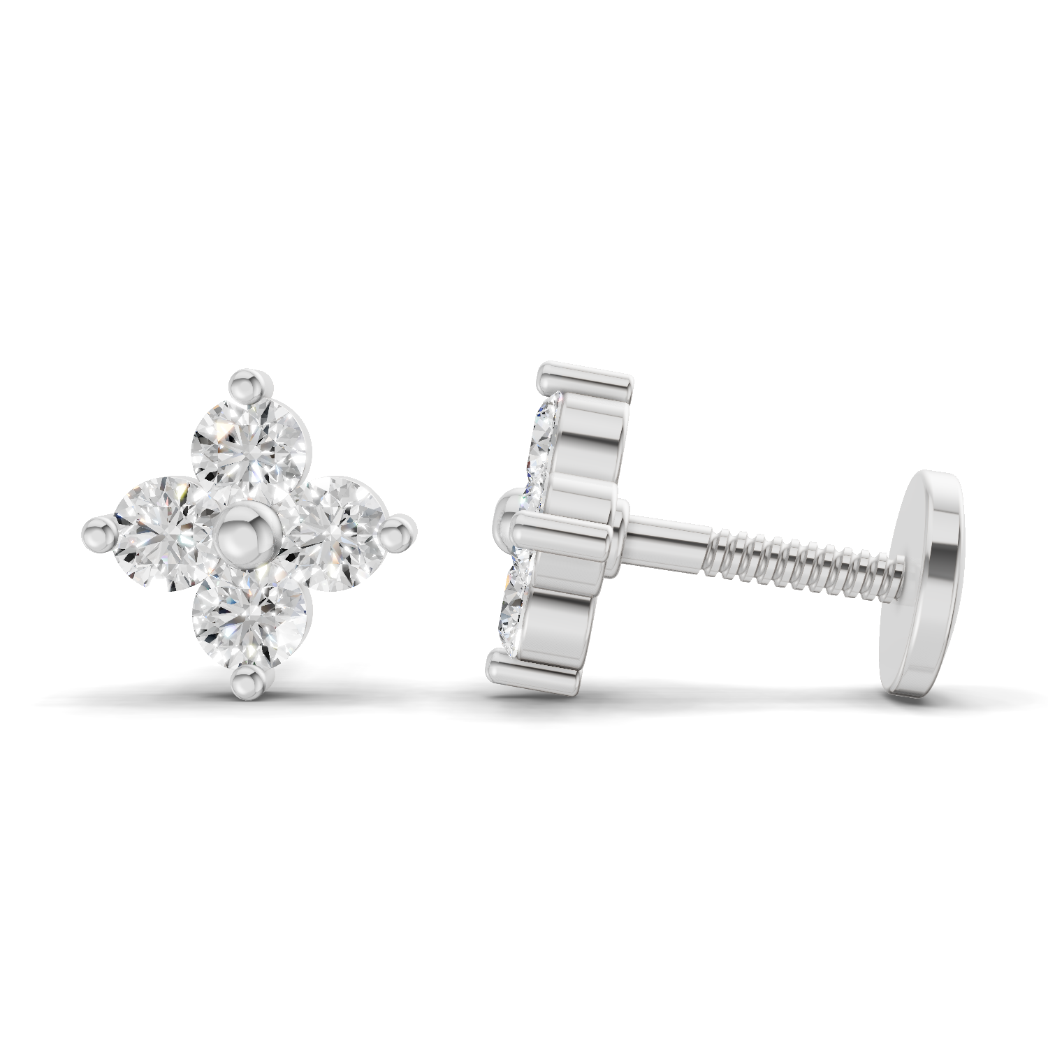 0.17 Carat Four Flower Stud Earrings 14K - White Gold