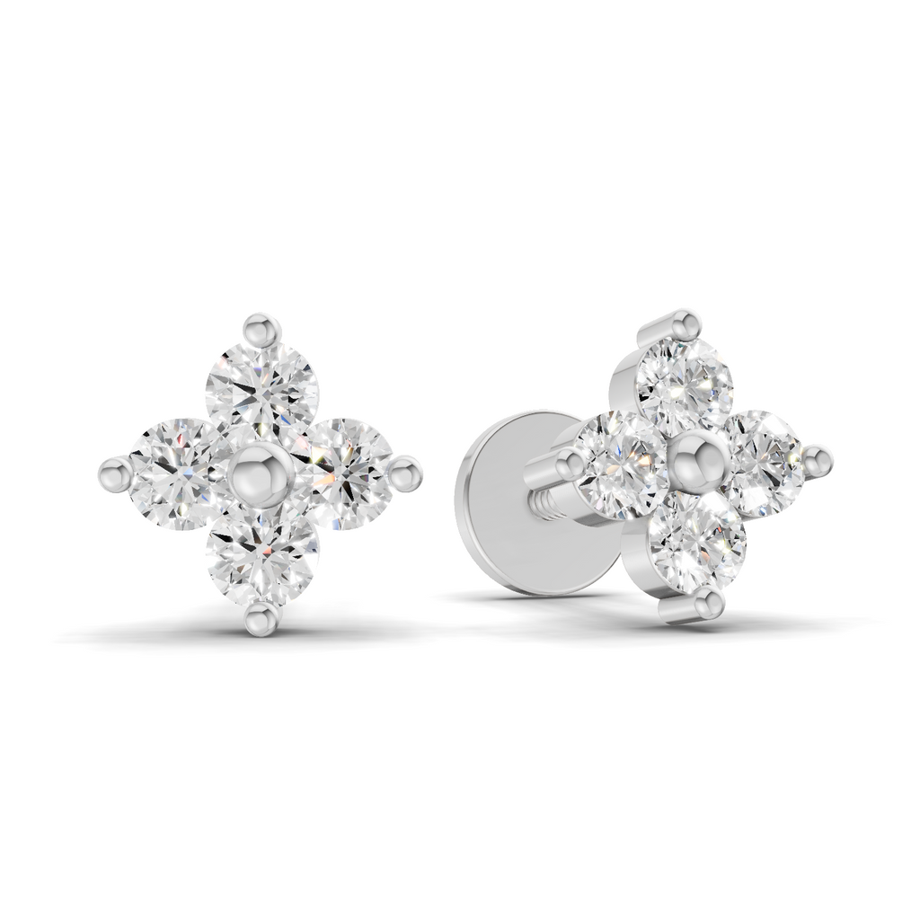 0.17 Carat Four Flower Stud Earrings 14K - White Gold