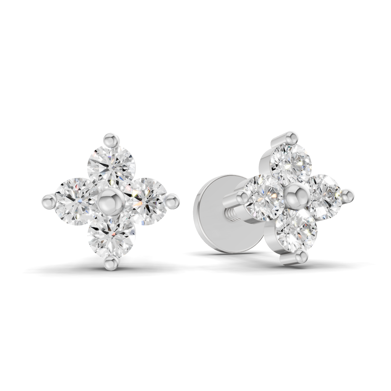 0.17 Carat Four Flower Stud Earrings 14K - White Gold