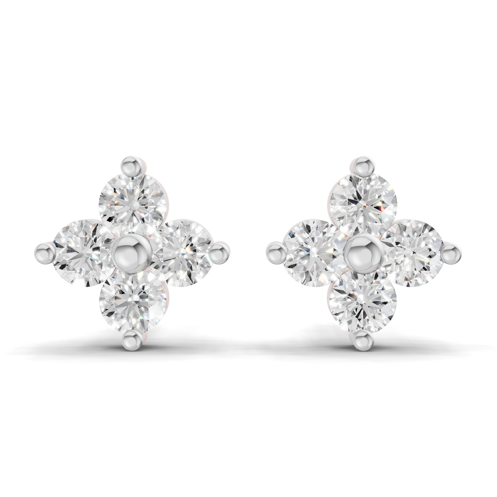 0.17 Carat Four Flower Stud Earrings 14K - White Gold