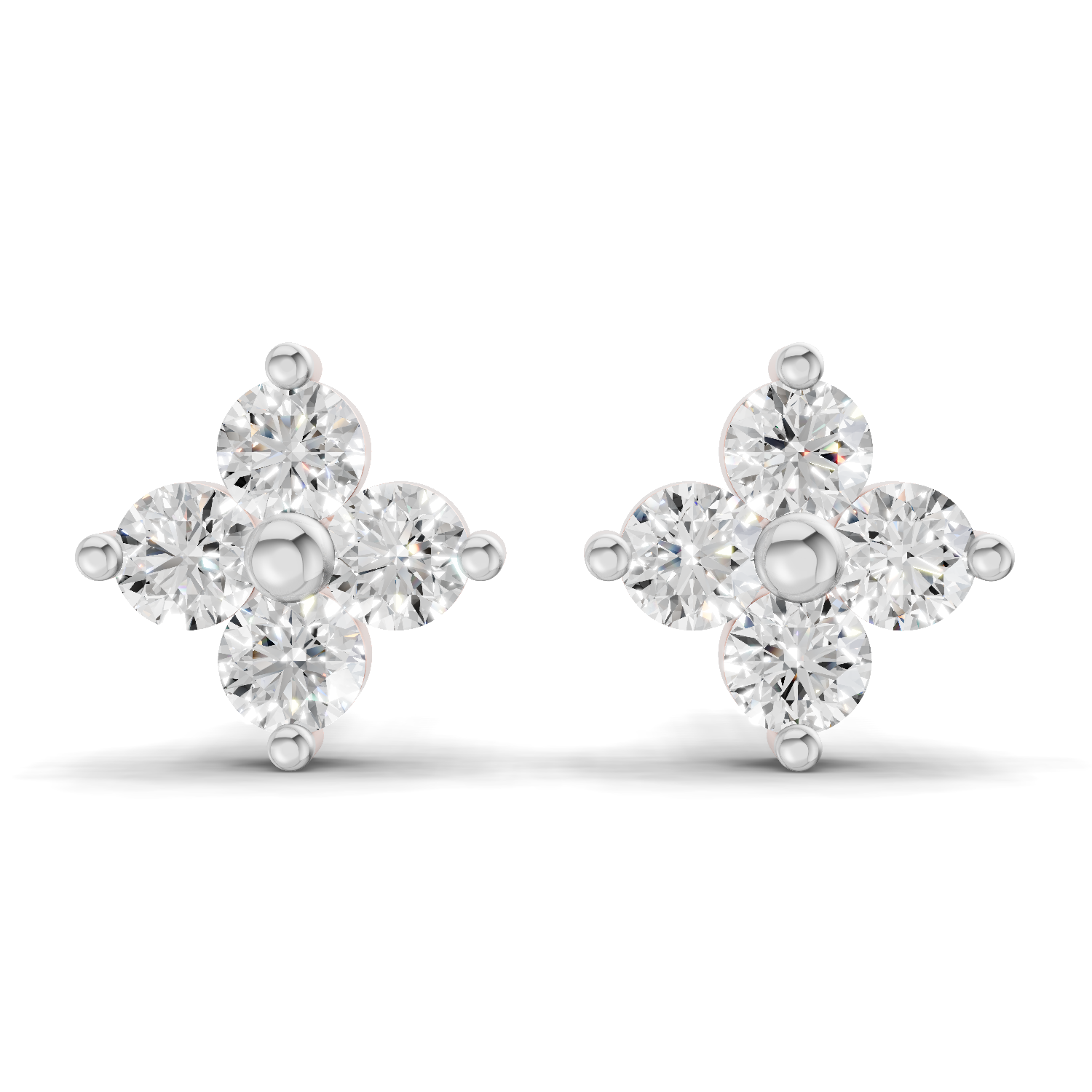 0.17 Carat Four Flower Stud Earrings 14K - White Gold