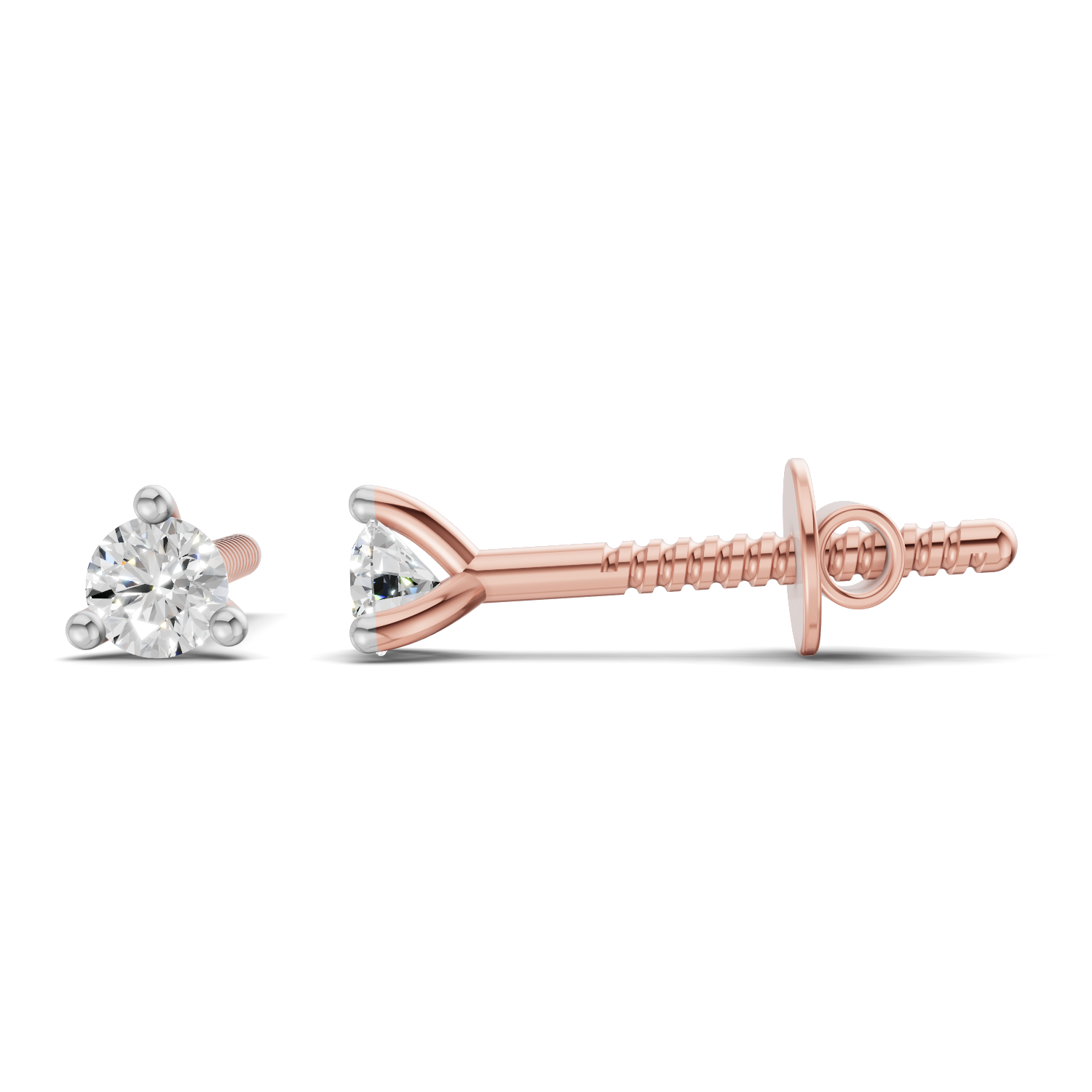 0.08 Carat 3-Prong Studs Earrings 14K - Rose Gold
