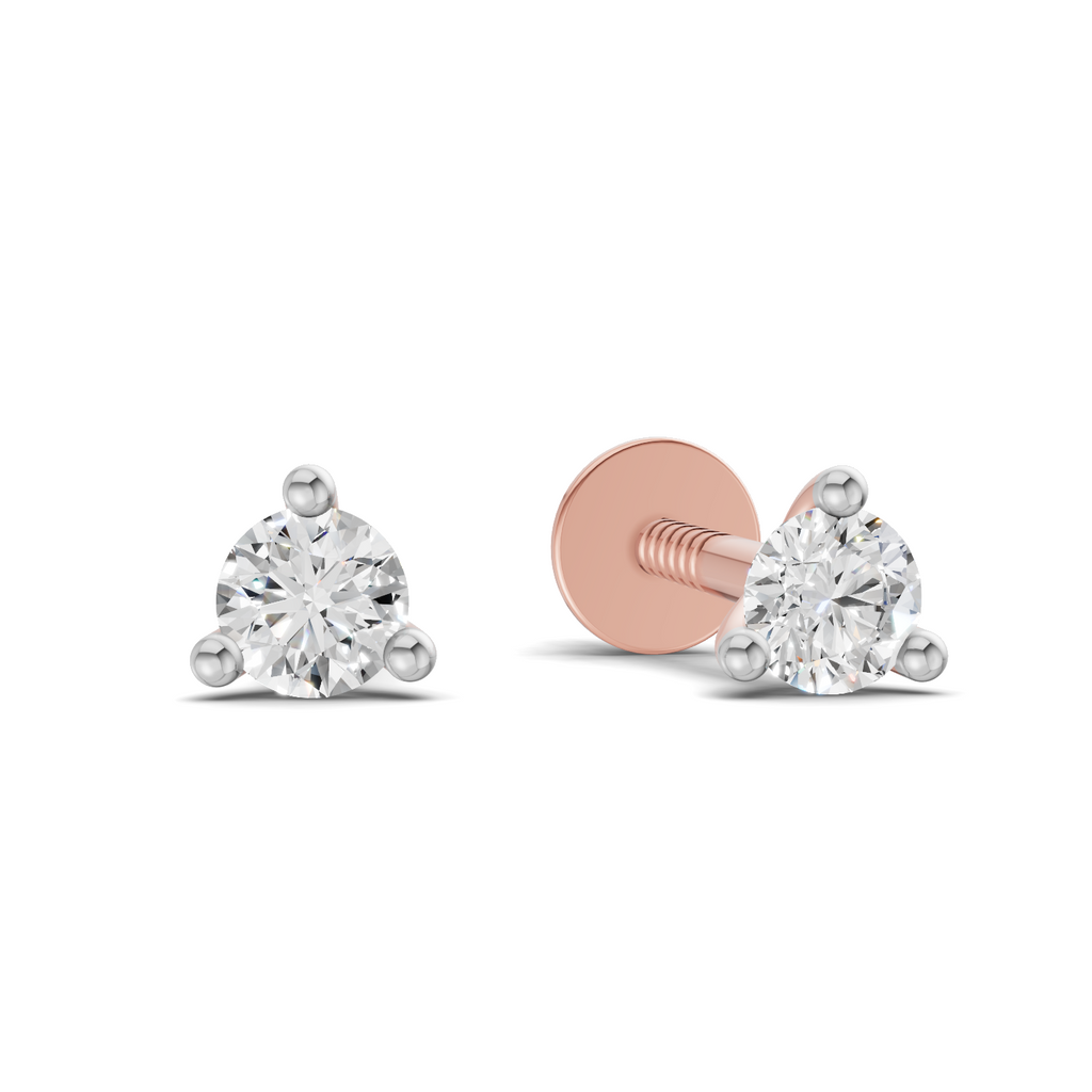 0.08 Carat 3-Prong Studs Earrings 14K - Rose Gold