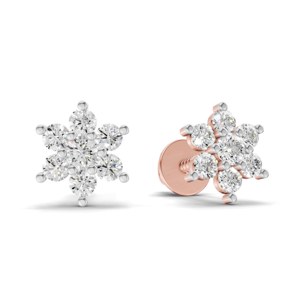 0.22 Carat Snowflake Diamond Studs Earring 14K - Rose Gold