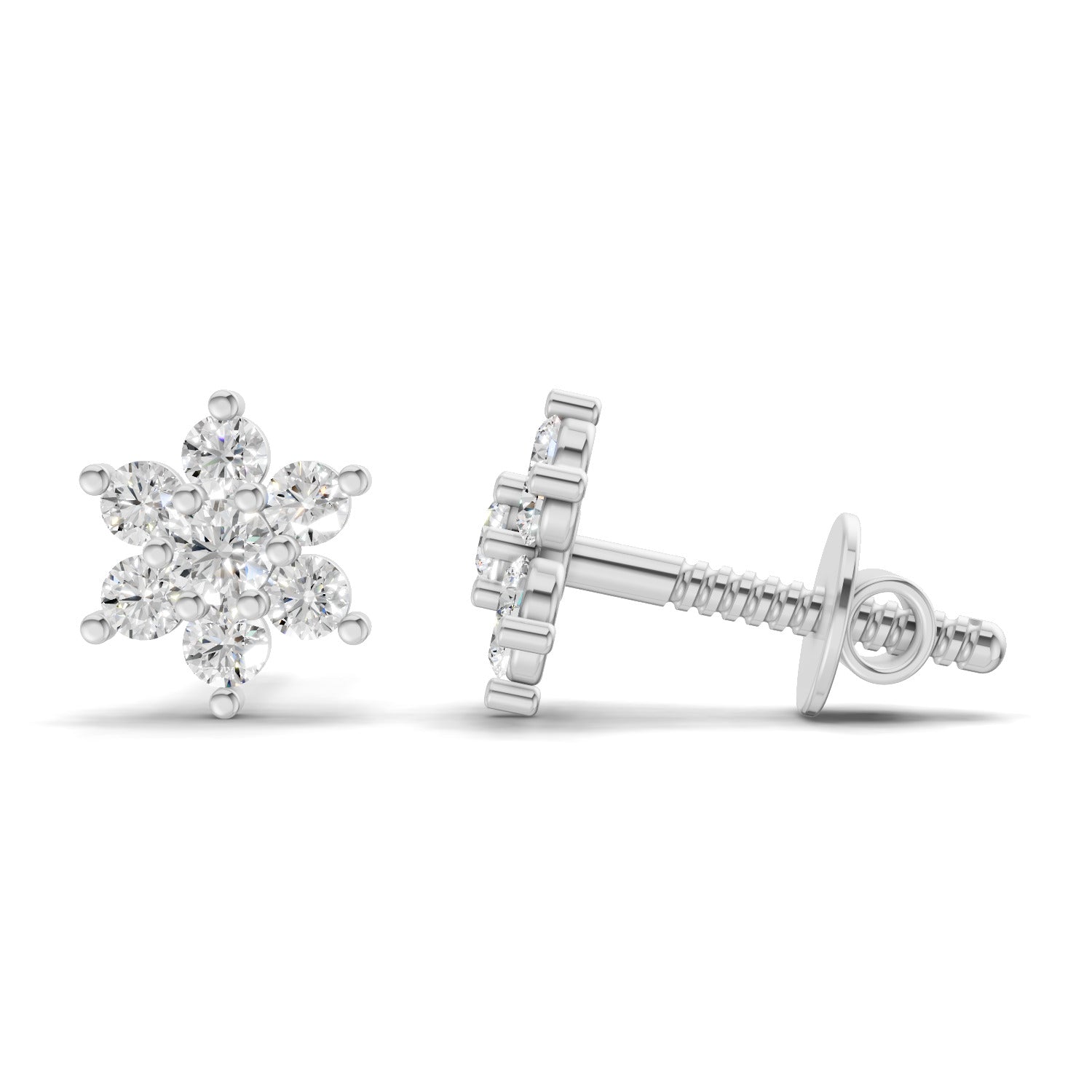 0.22 Carat Snowflake Diamond Studs Earring 14K - White Gold