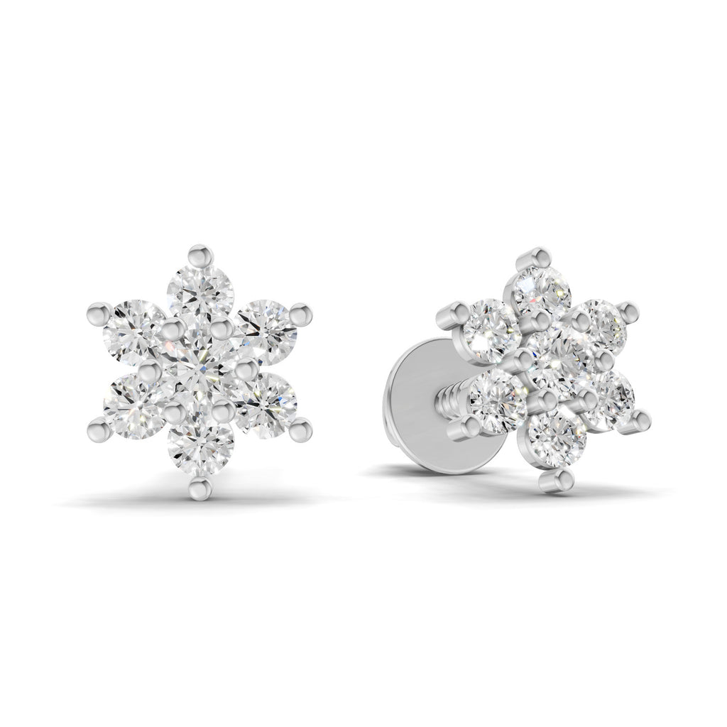 0.22 Carat Snowflake Diamond Studs Earring 14K - White Gold