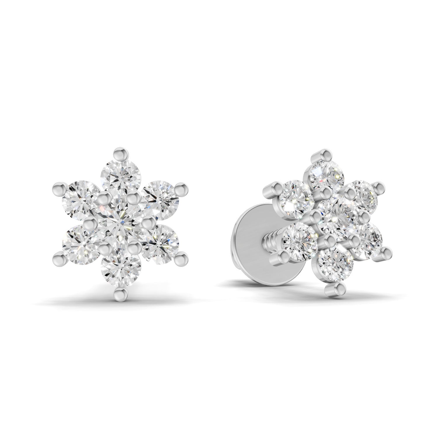 0.22 Carat Snowflake Diamond Studs Earring 14K - White Gold