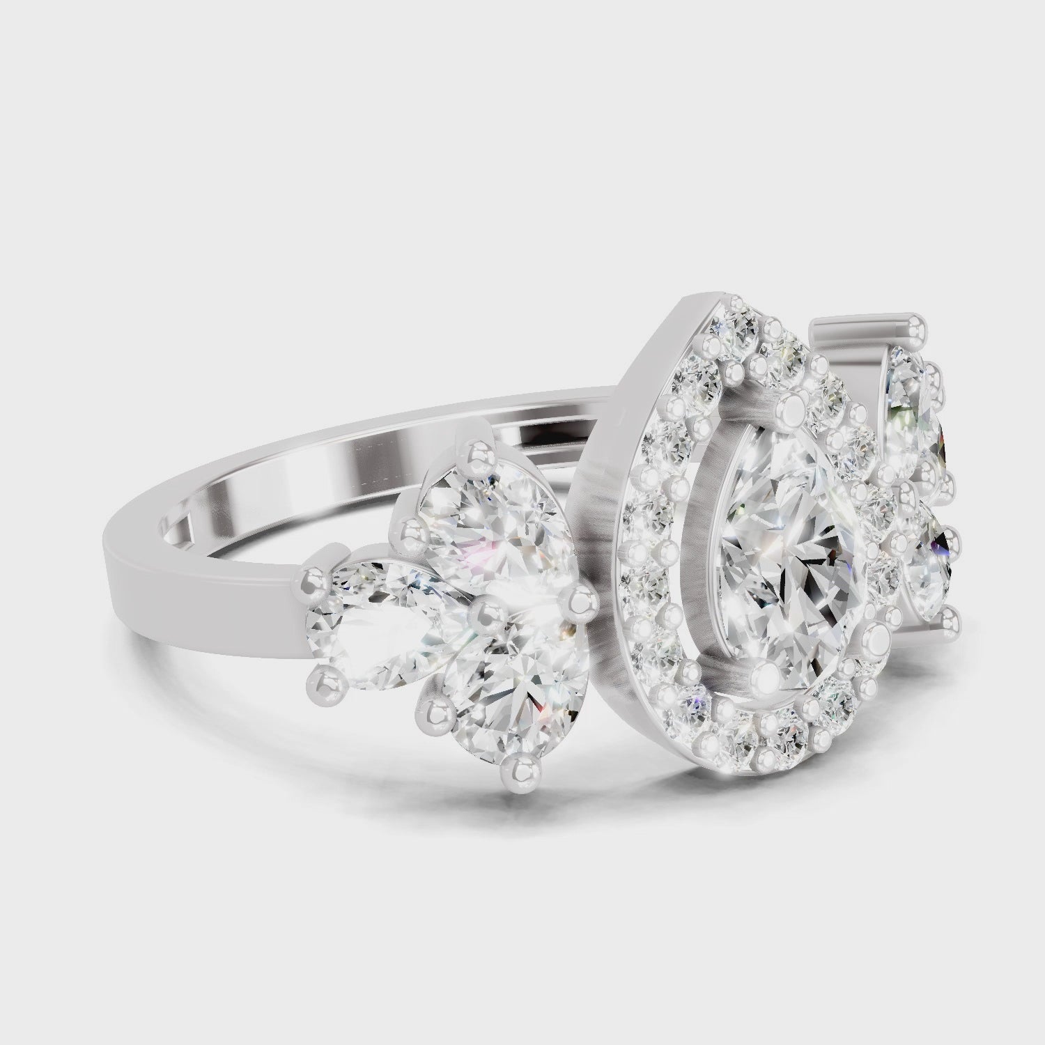 Graceful Pear Halo Diamond Ring