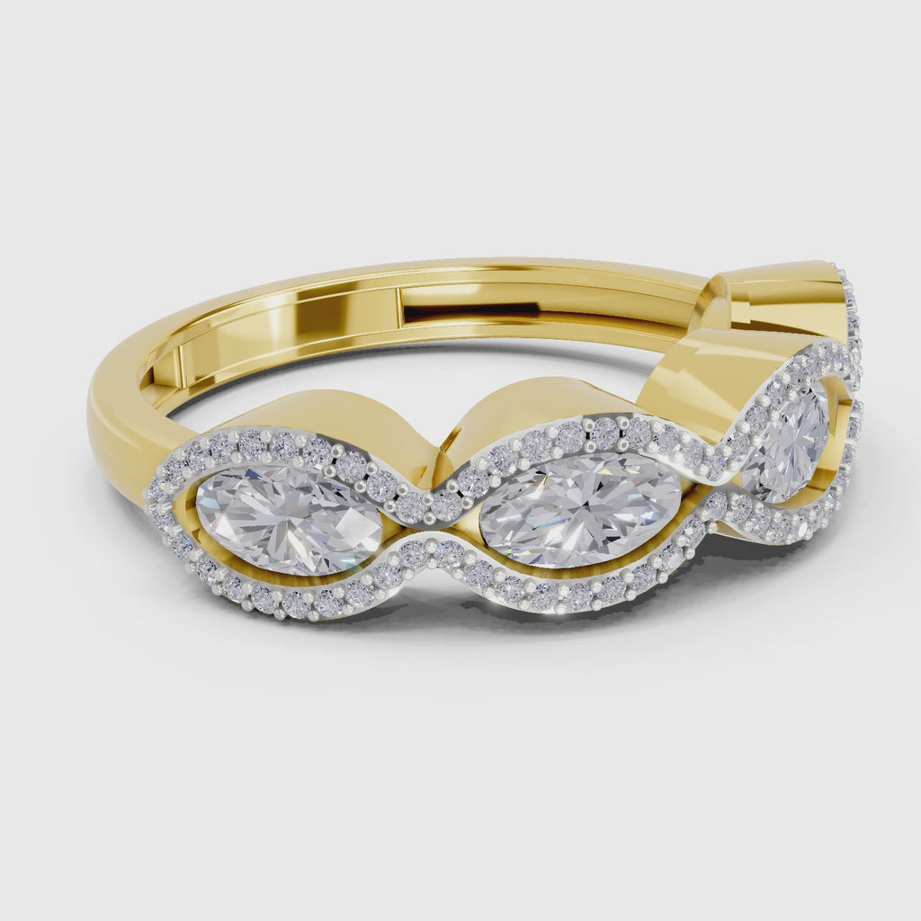 Glistening Oval Wave Diamond Engagement Ring
