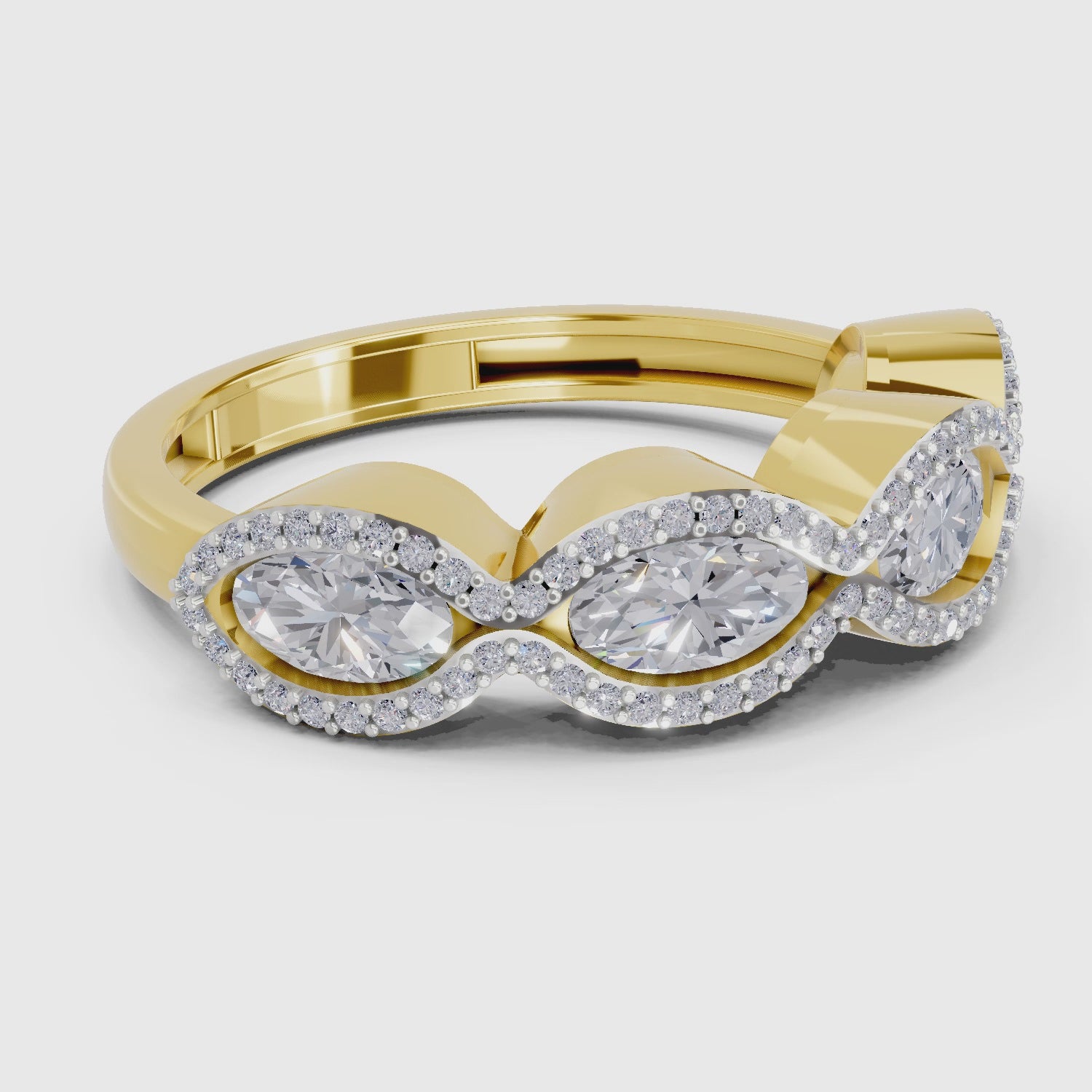 Glistening Oval Wave Diamond Engagement Ring