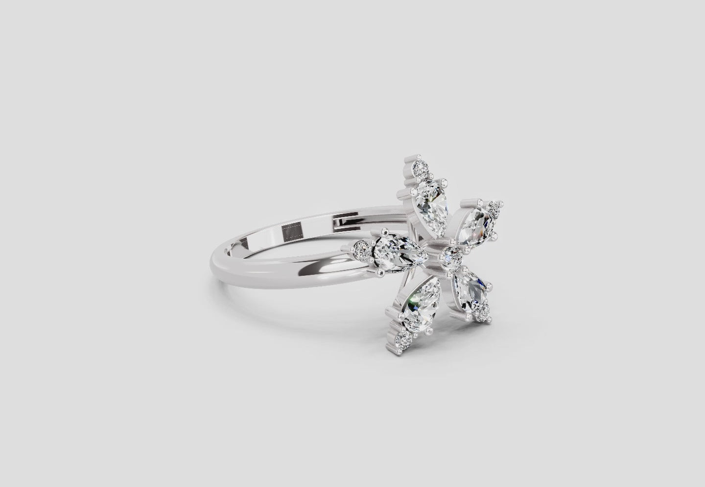 Radiant Pear Floral Diamond Ring