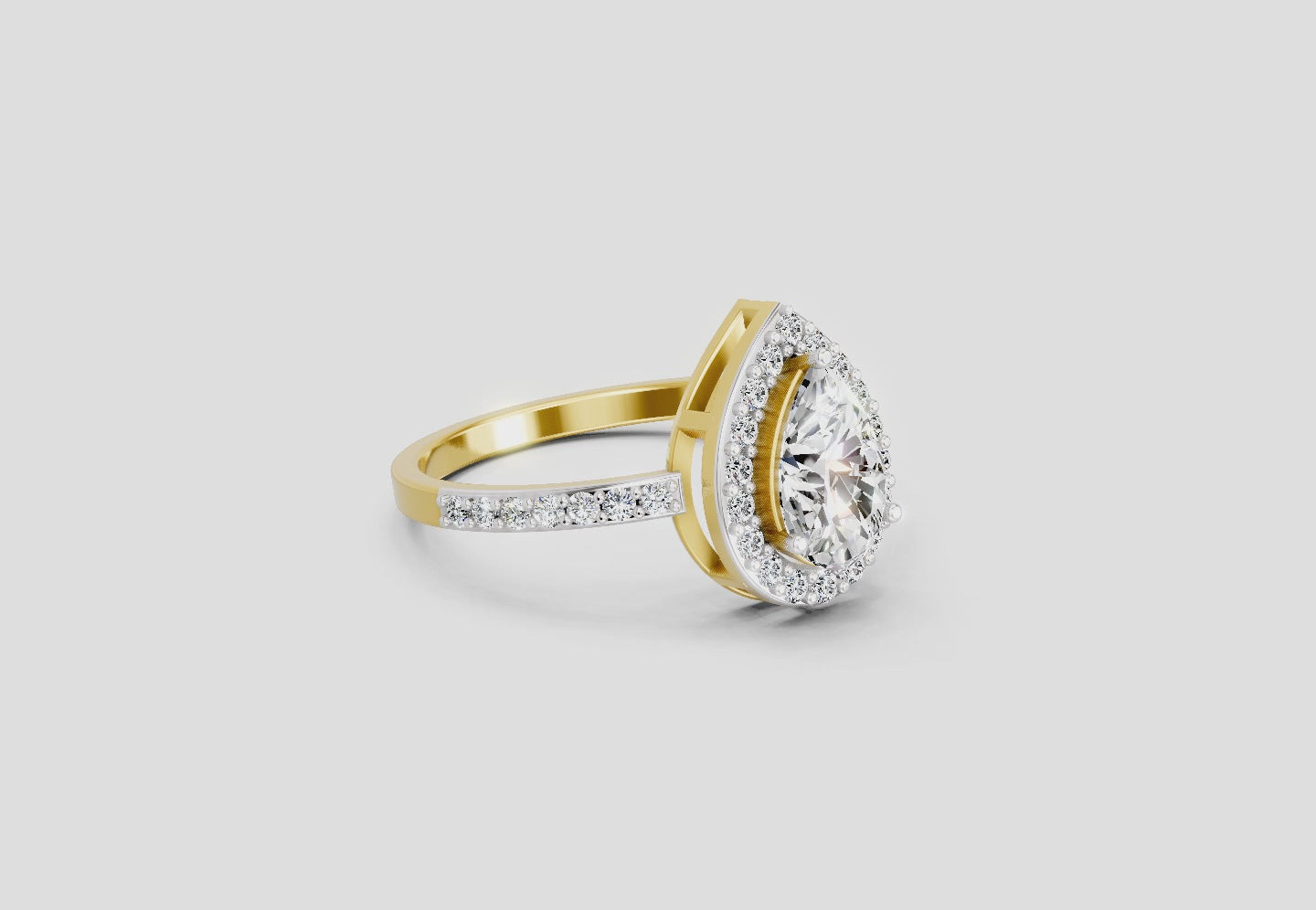 Gleaming Pear Halo Diamond Engagement Ring