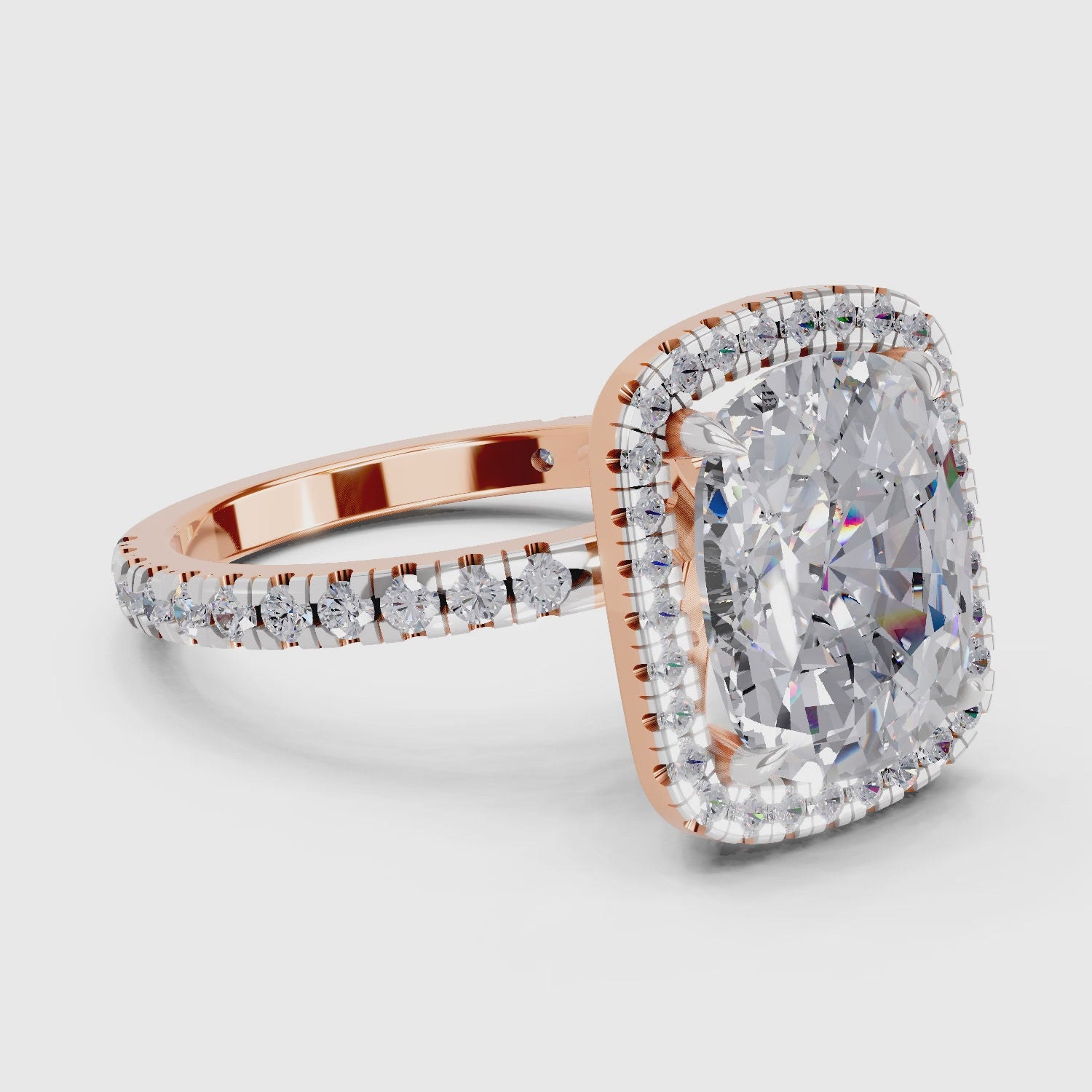 Gleaming Cushion Halo Diamond Ring