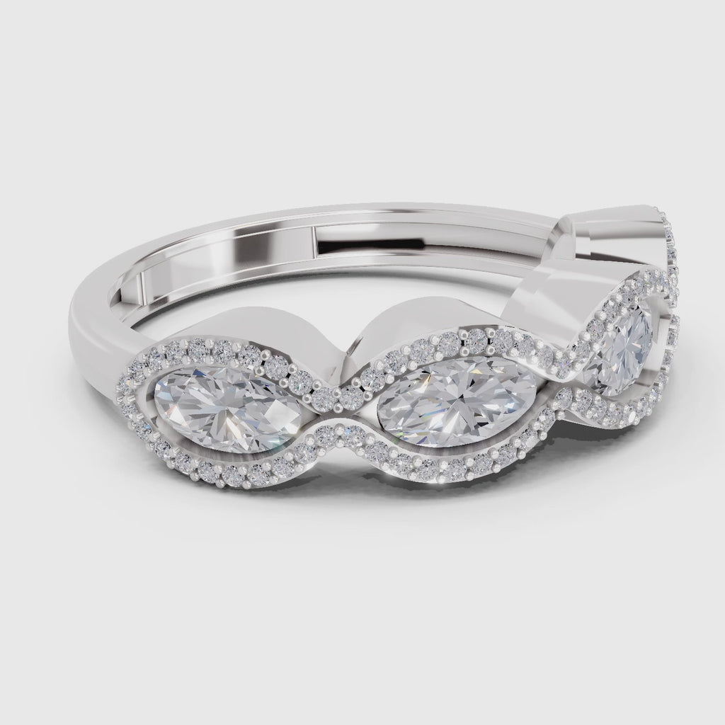 Glistening Oval Wave Diamond Engagement Ring
