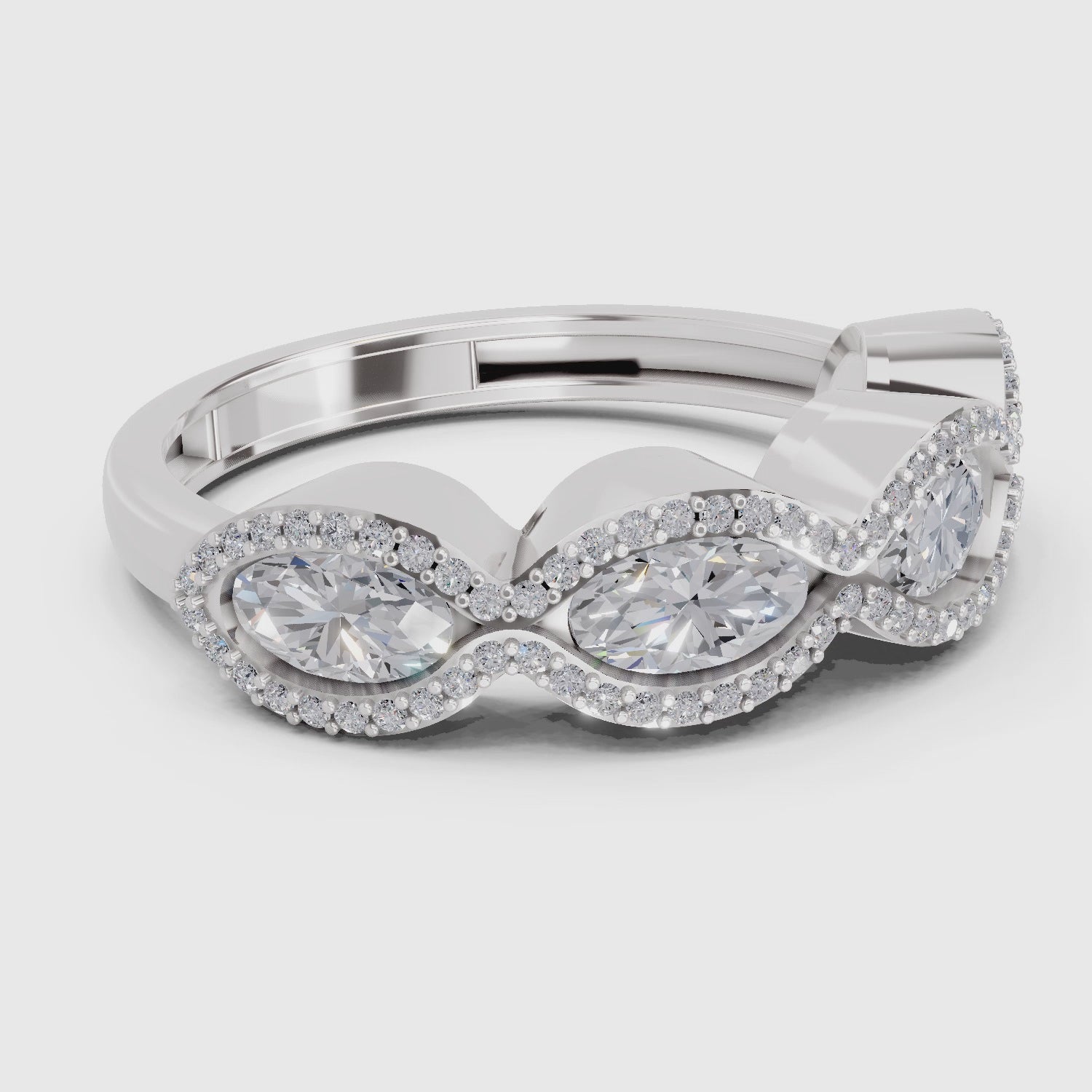 Glistening Oval Wave Diamond Engagement Ring