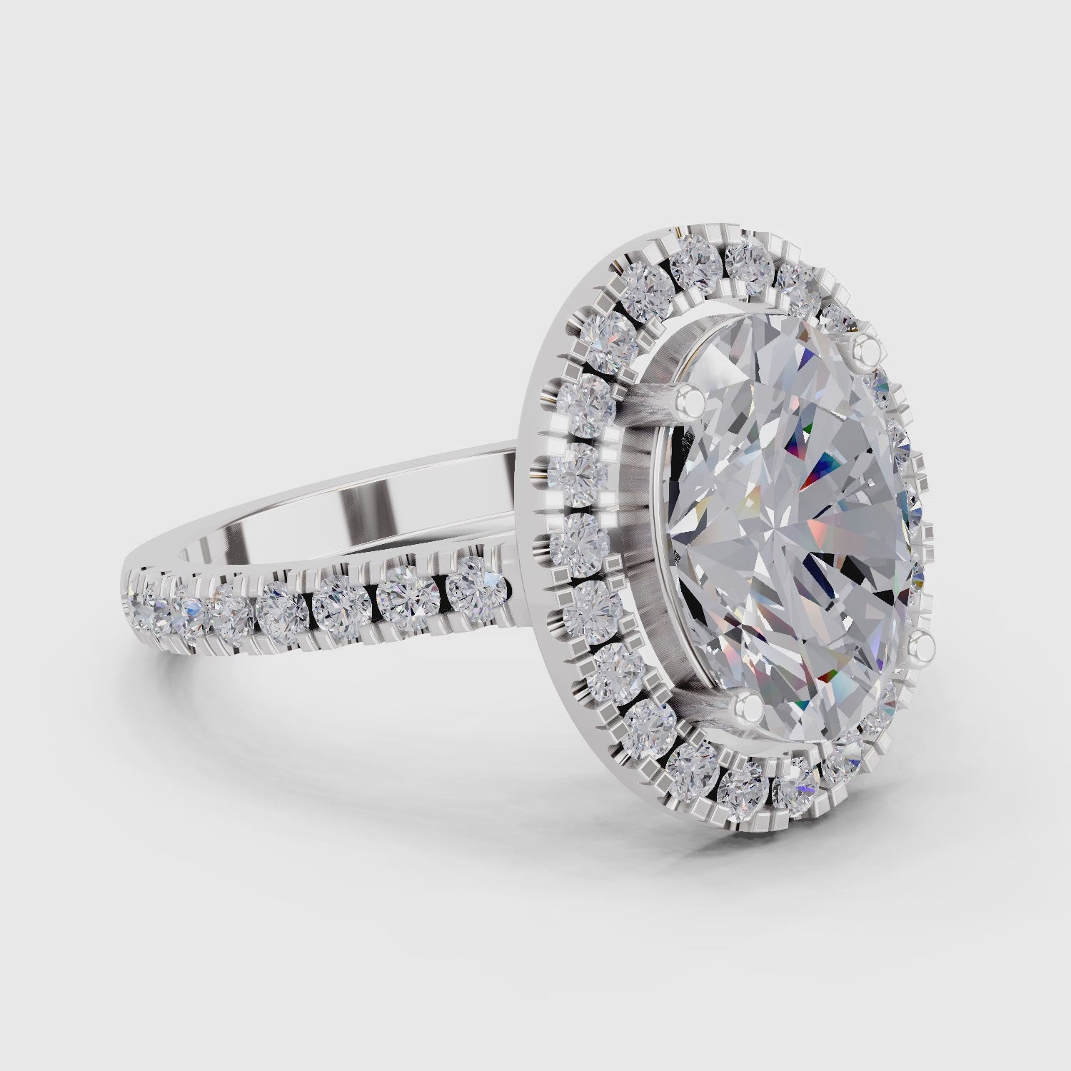 Refined Oval Halo Diamond Engagement Ring