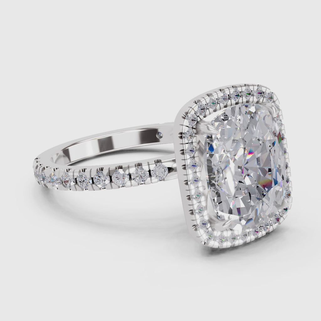 Gleaming Cushion Halo Diamond Ring