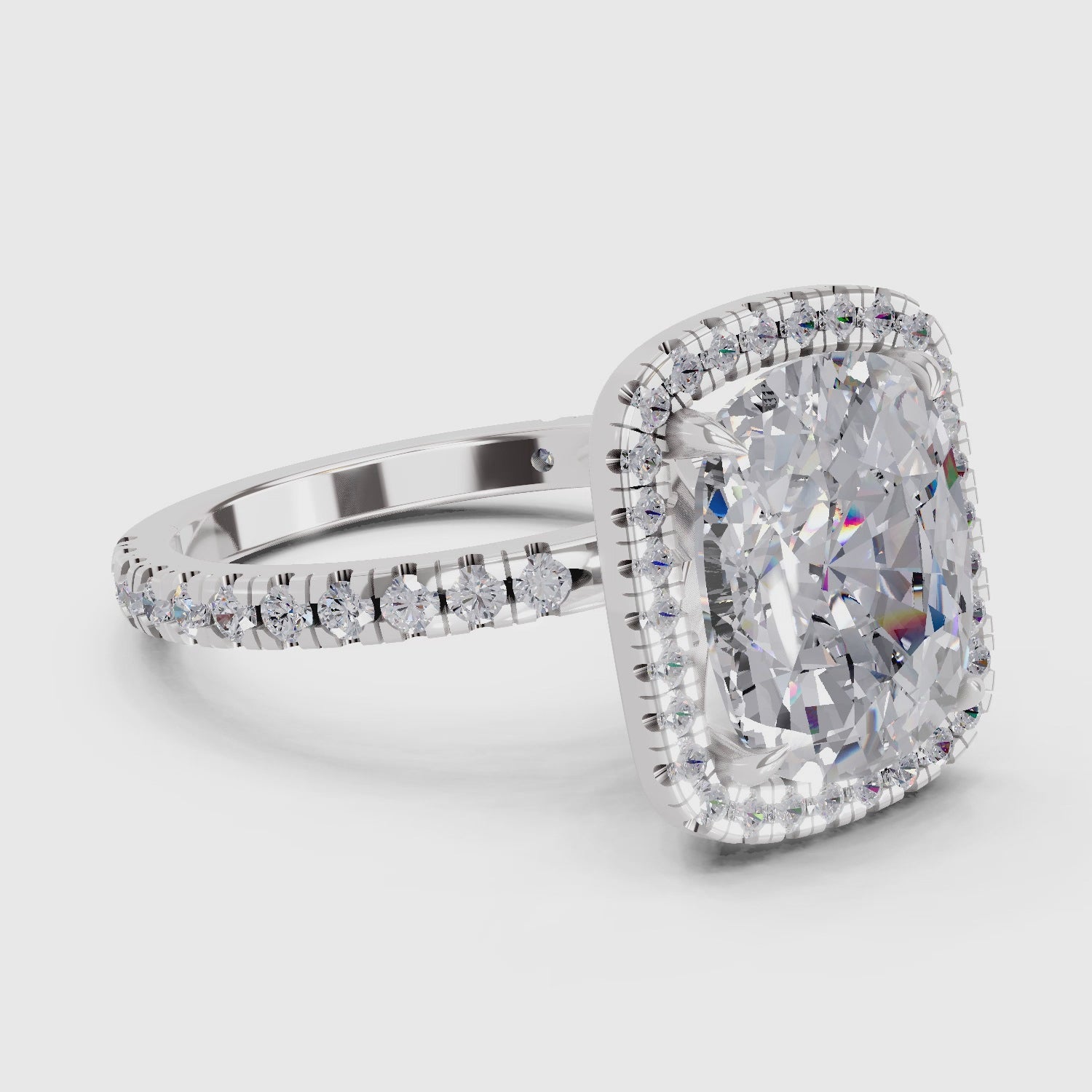 Gleaming Cushion Halo Diamond Ring