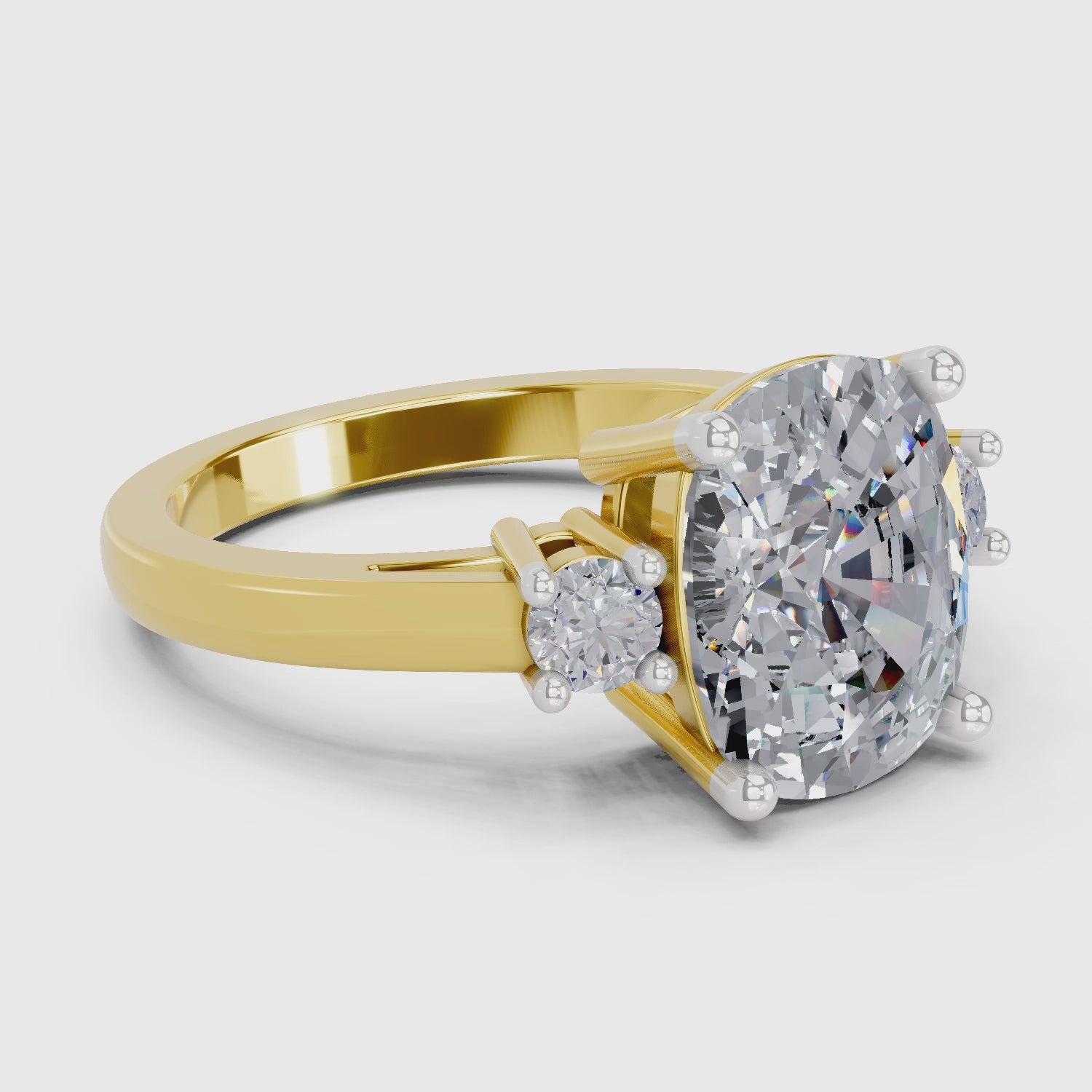 Refined Cushion Three-Stone Diamond Engagement Ring