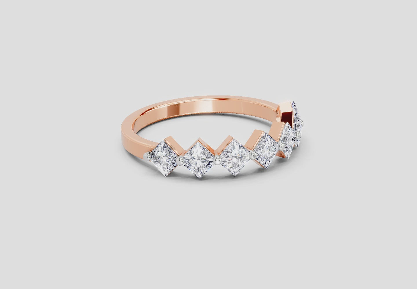 Delicate Princess-Cut Seven-Stone Diamond Band Ring