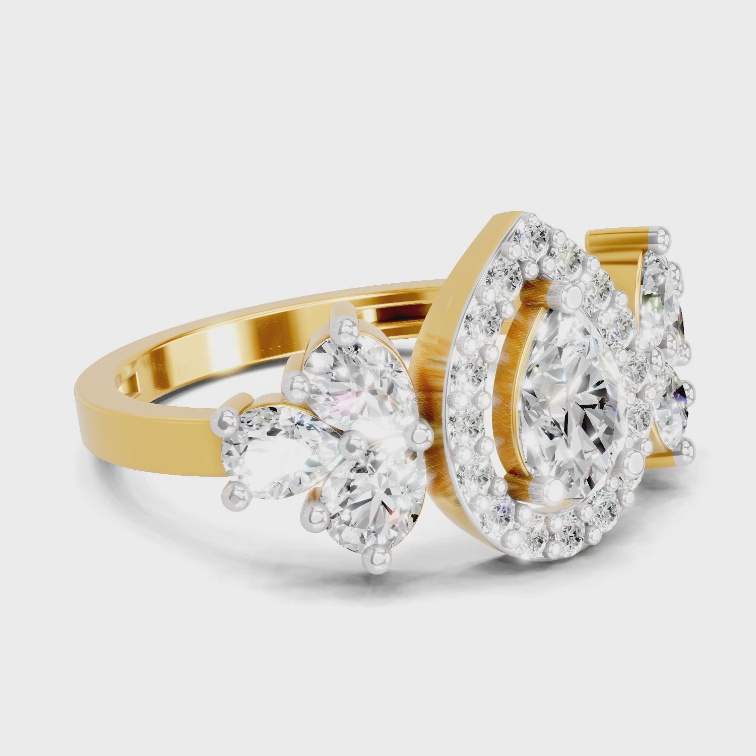 Graceful Pear Halo Diamond Ring