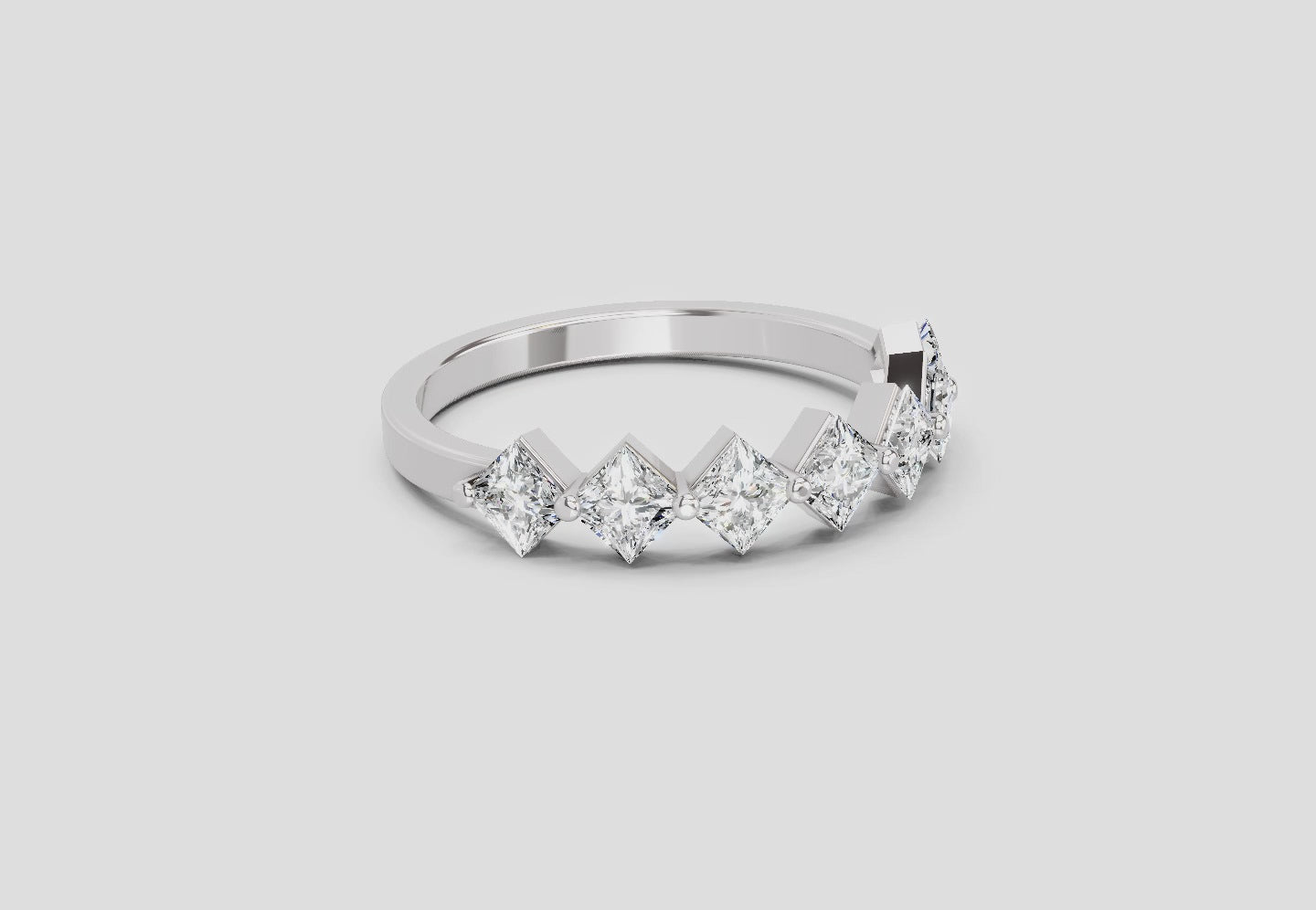 Delicate Princess-Cut Seven-Stone Diamond Band Ring