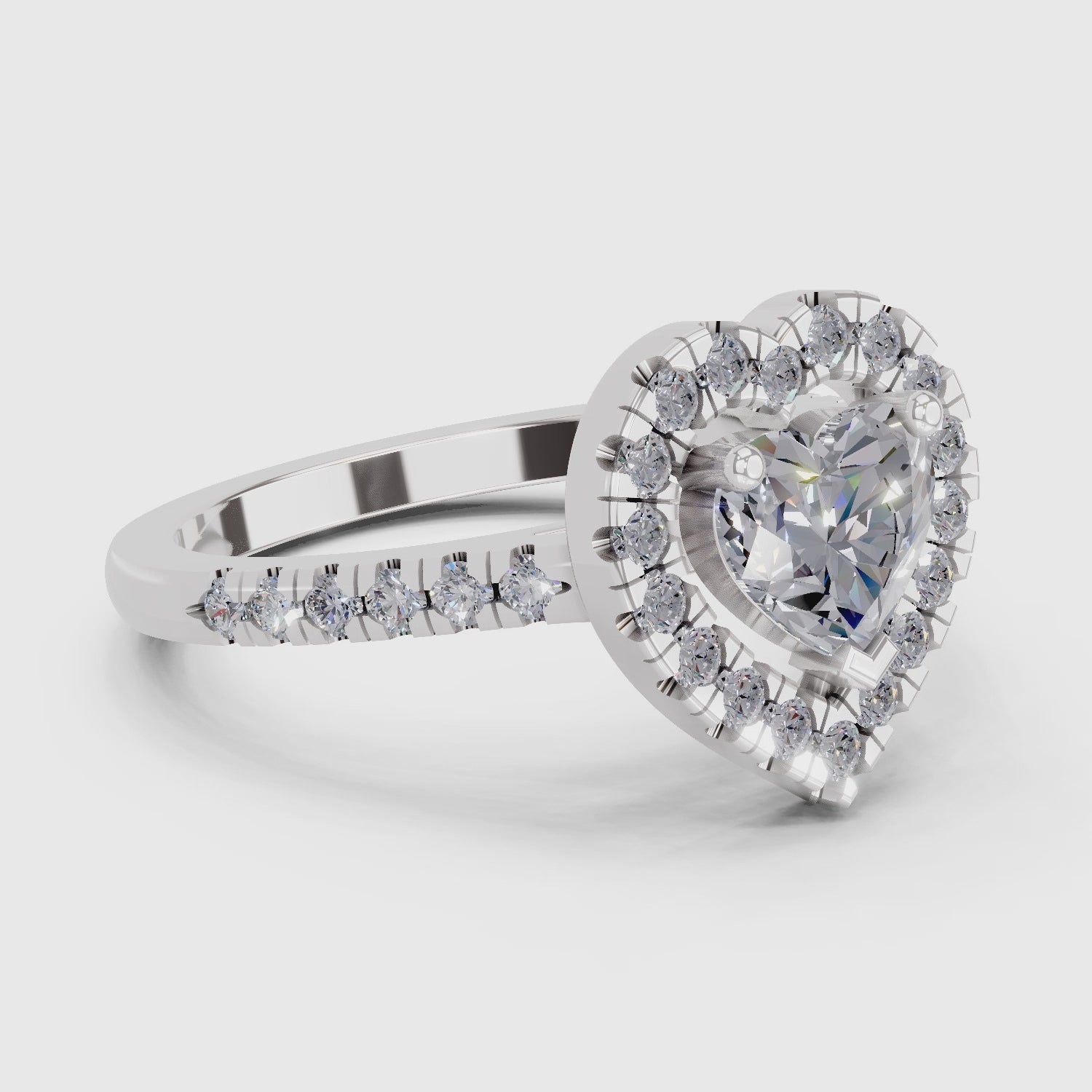 Lustrous Heart Halo Diamond Engagement Ring